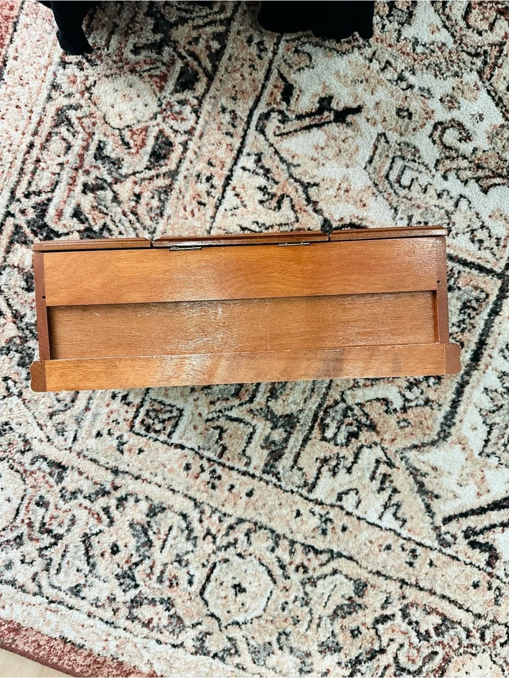 Wooden Jewelry Box with Carved Accents - Honey Brown